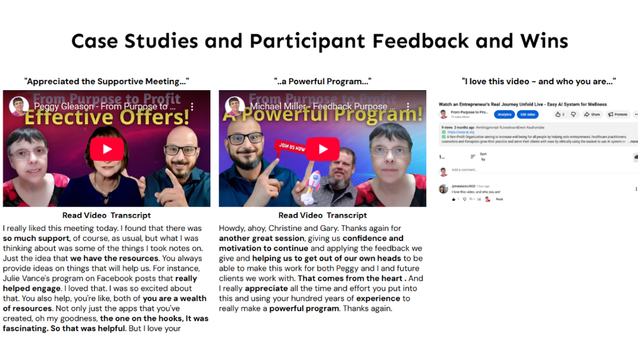 p2p purpose to profit program ai wellness universe aiwu easy ai system soul sync success system wellness entrepreneurs testimonials feedback praise wins case study case studies