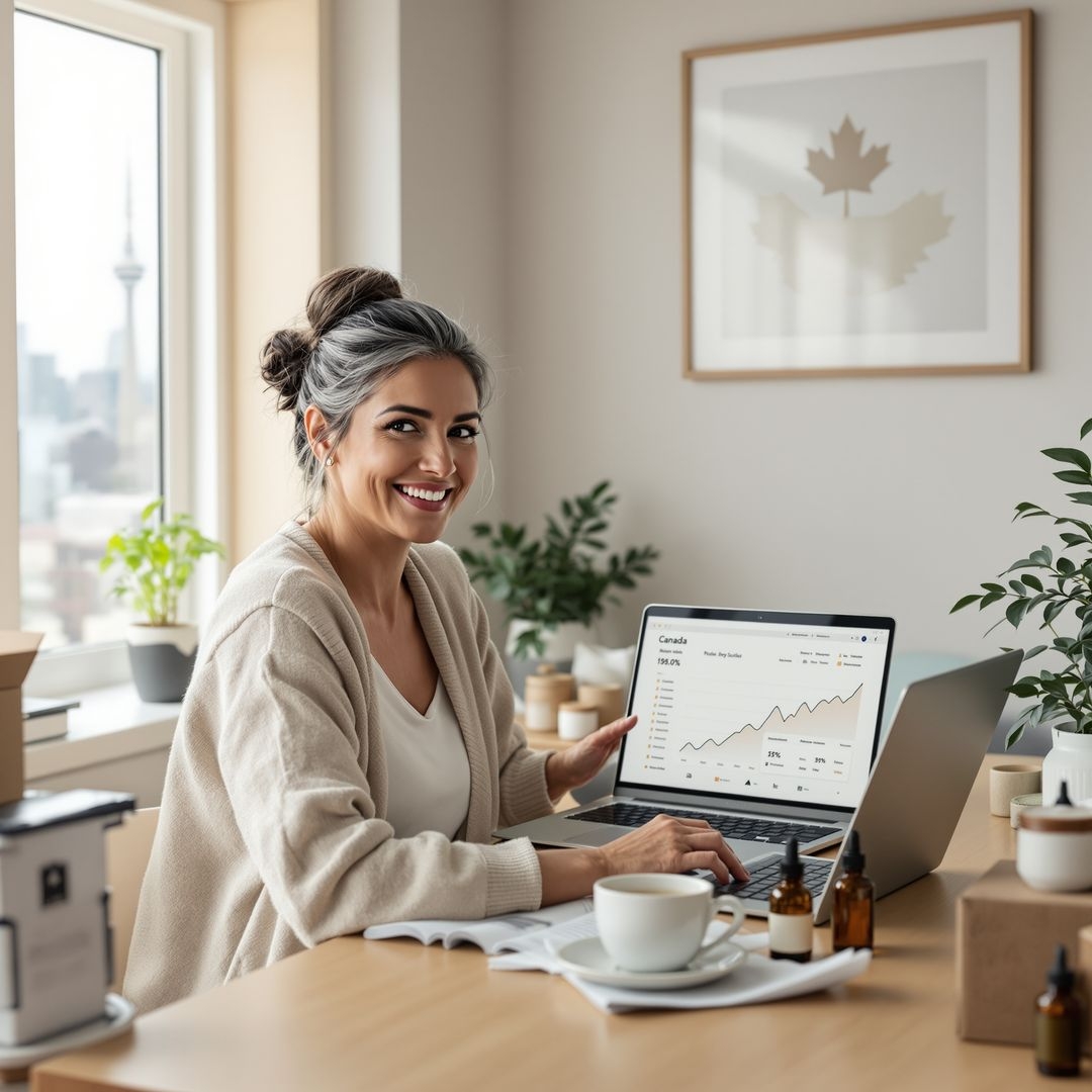 1x1 woman at computer 001 woman entrepreneur working online at her computer in Canada